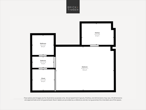Floor plan for studio, 1 bath, 288 sqft